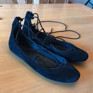 Joie black suede ankle lace up ballet flats